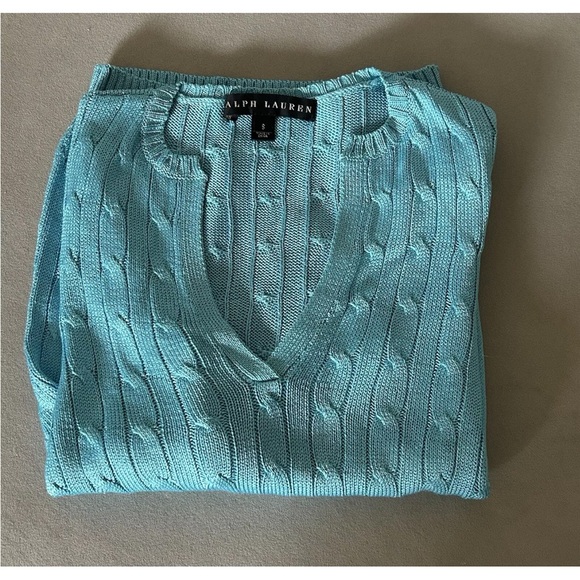 Ralph Lauren Black Label aqua turquoise 100% Silk Cable Knit Sweater Sz Small - Picture 10 of 12